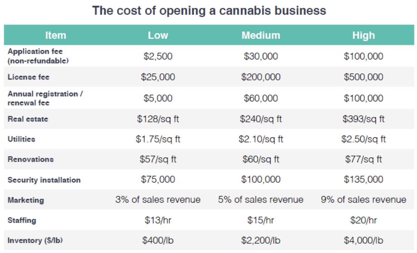 The costs of opening a cannabis business